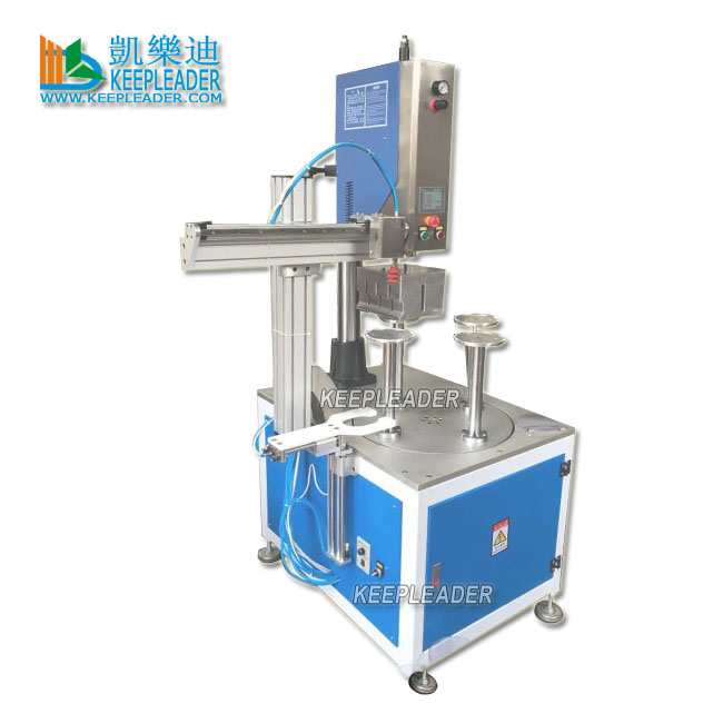 Clear Cylindrical Box Making Bottom Sealing Ultrasonic Welder of Plastic Cylinder Base Bonding Auto Turntable Welding Equipment